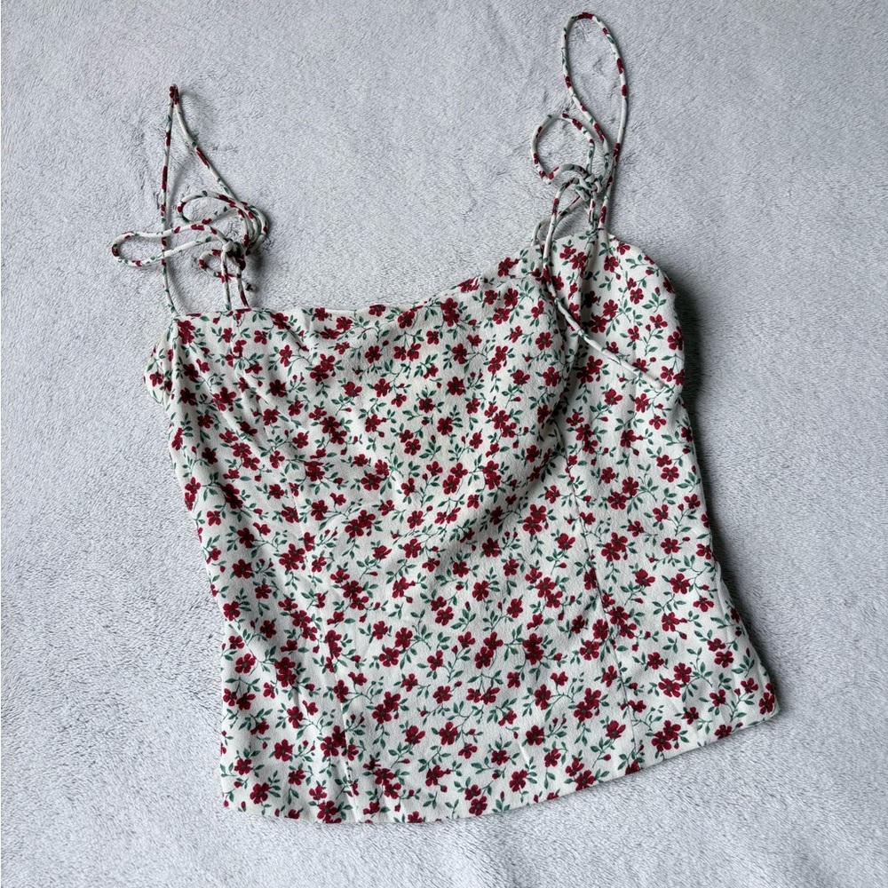 Reformation White & Red Lily Tank